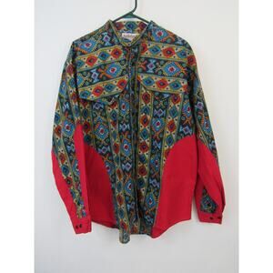 Vintage Saddlebrook Western Wear Large Cotton Retro Vibrant Aztec Rodeo 90s VTG